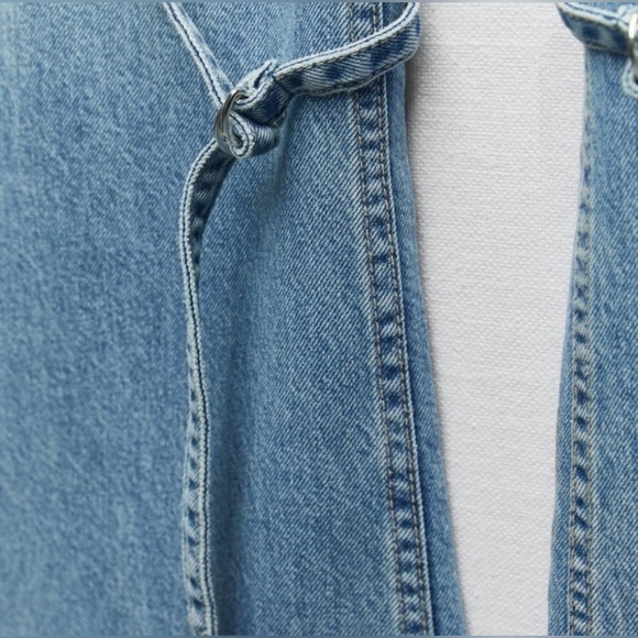 Zara Cotton Blend Belt Loop Wide Leg Cargo Jeans In Light Indigo Wash Size 2 - Picture 9 of 16